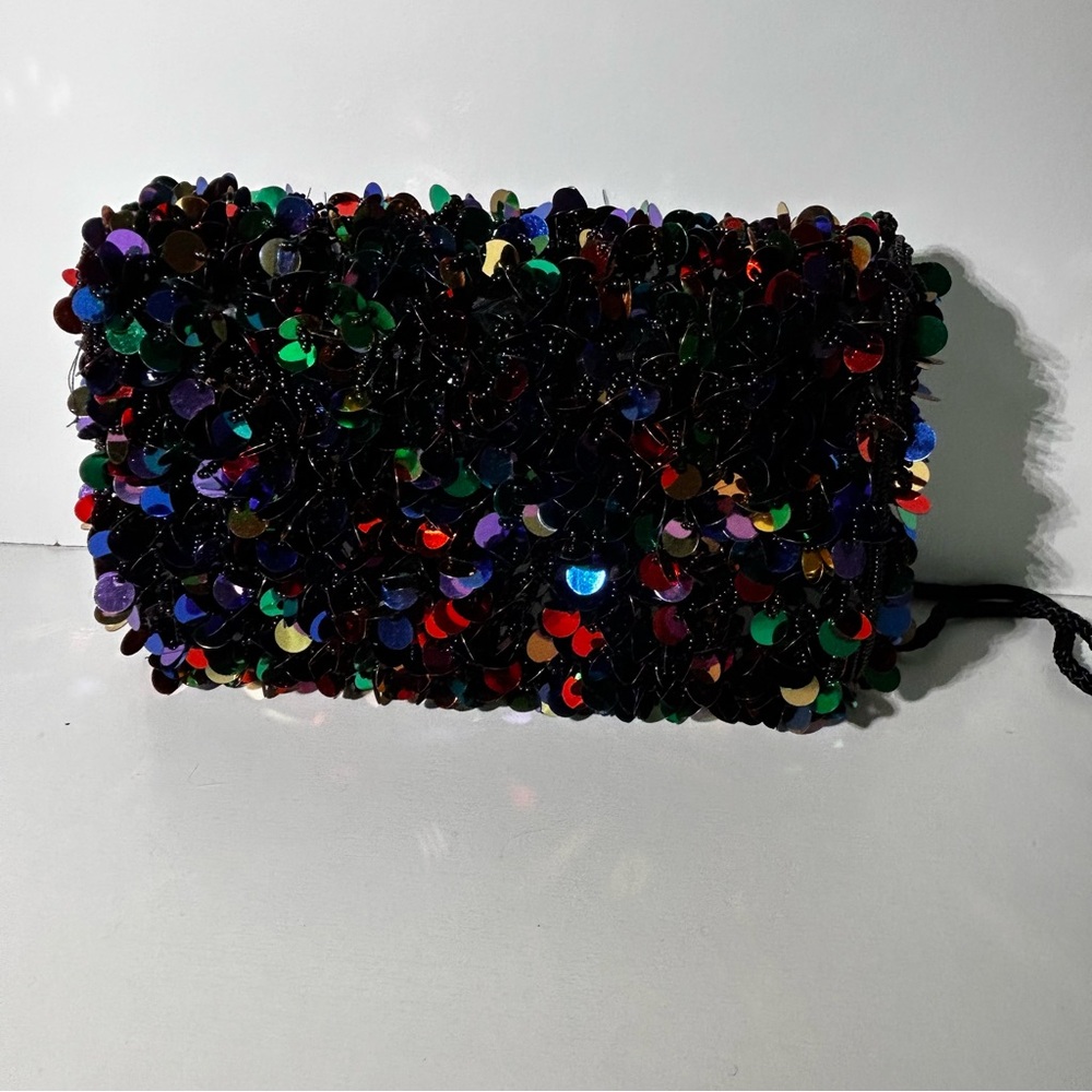DELILL Bronze Multicolor Sequin Beaded Hand Made Clutch Handbag Purse Vintage - Picture 6 of 7